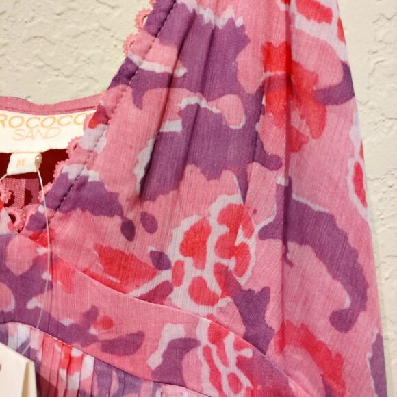 Rococo Sand Lei M maxi dress Pink deep plunge pleated flowy resort - Picture 6 of 12